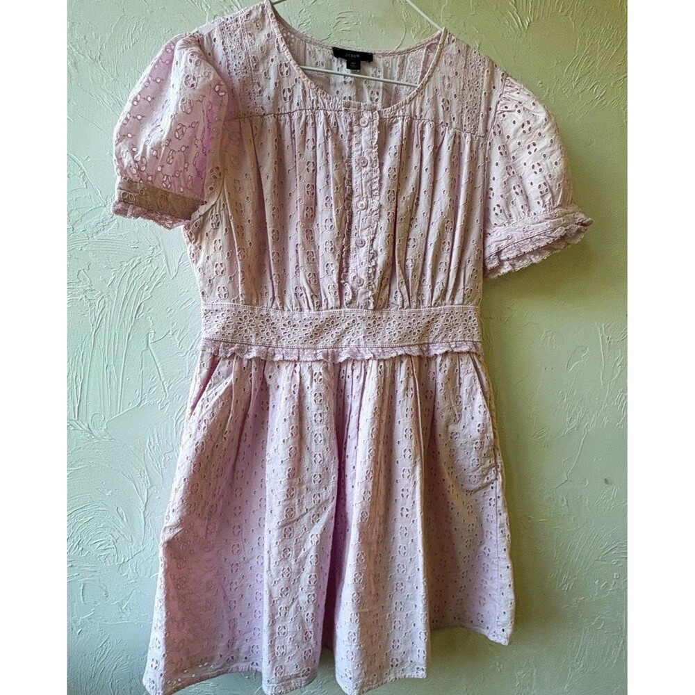 J.CREW Pink Floral Eyelet Lace Square Neck Puff Sleeve Fit & Flare Dress 8P